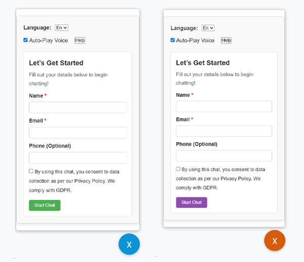 Screenshot showing different WaviBot floating widget styles